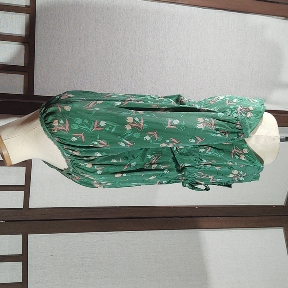 Rebecca Taylor Green Floral Silk Blouse Sz 8 - Picture 5 of 11